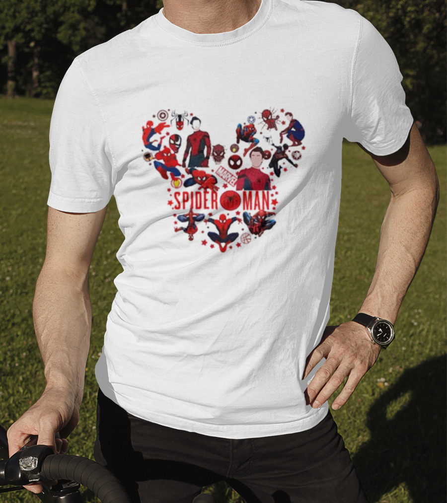 Marvel Spider-Man Heart Collage Featuring Iconic Poses T-Shirt