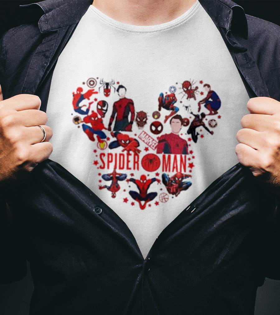 Marvel Spider-Man Heart Collage Featuring Iconic Poses T-Shirt