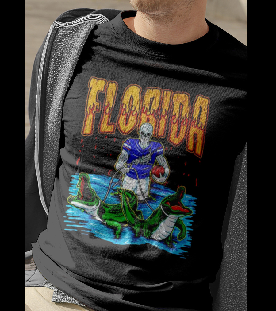 Florida Skeleton Football With Gators T-Shirt