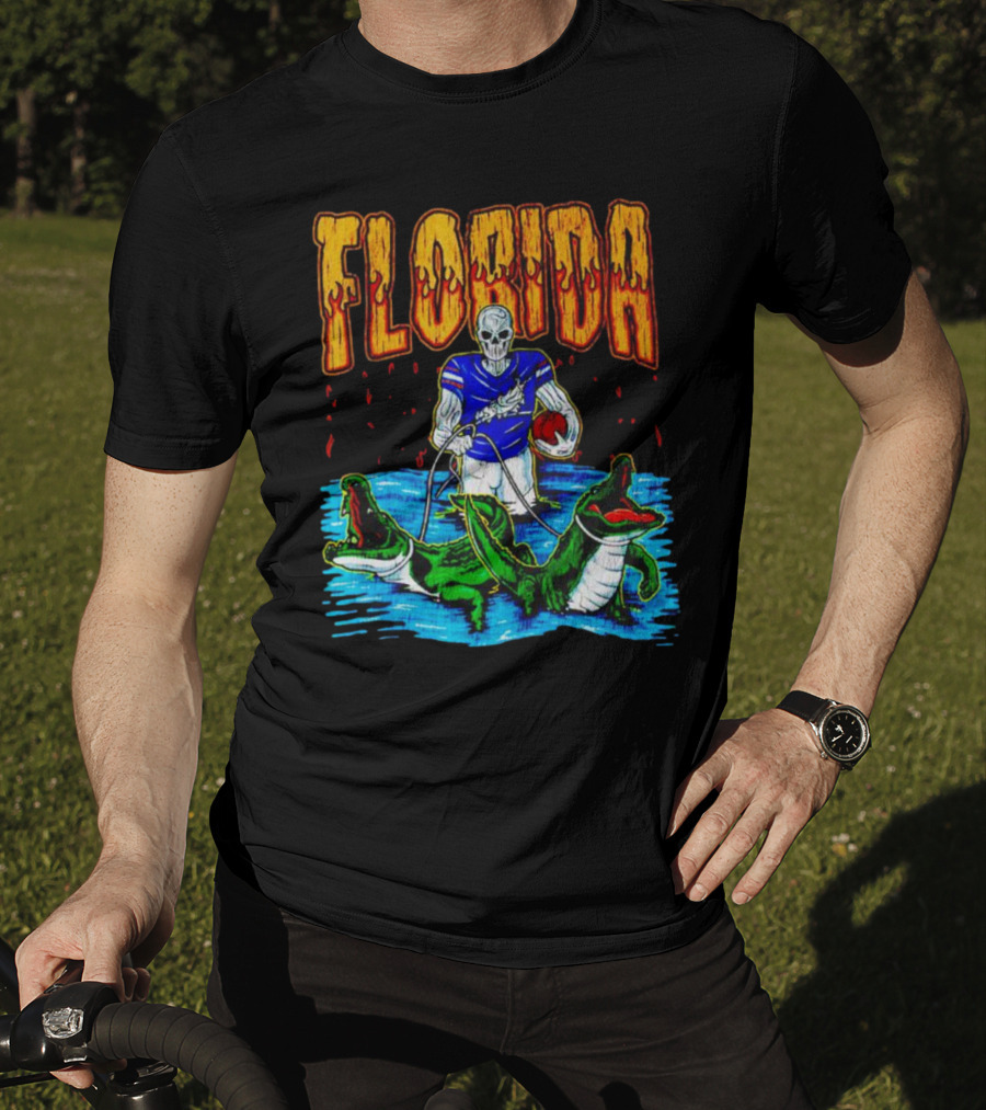 Florida Skeleton Football With Gators T-Shirt