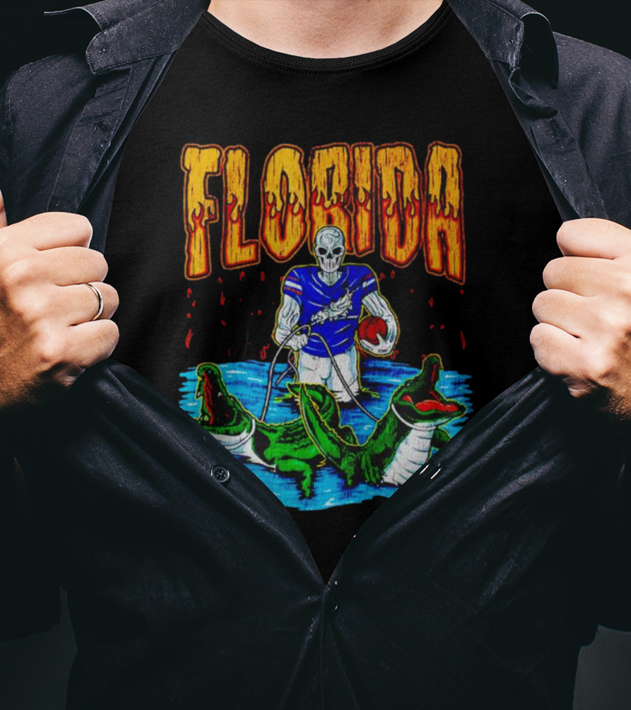 Florida Skeleton Football With Gators T-Shirt