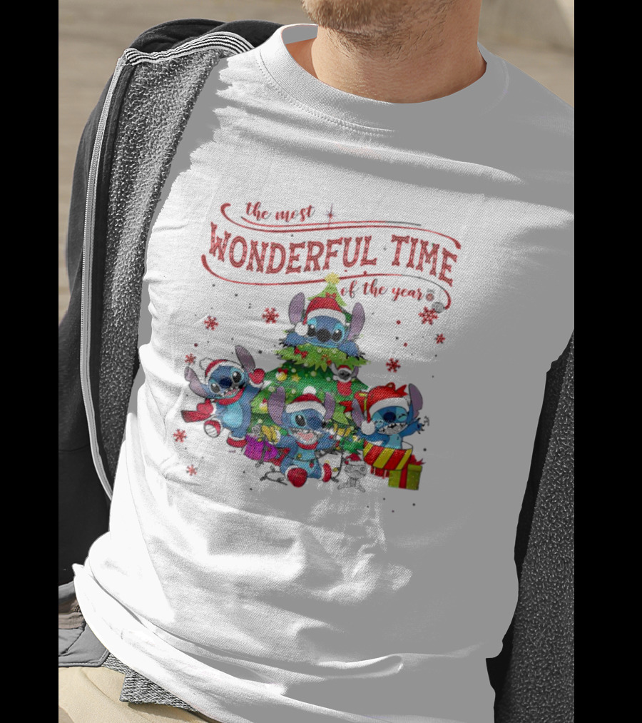 Stitch Christmas Wonderful Time Of The Year With Tree And Gifts T-Shirt