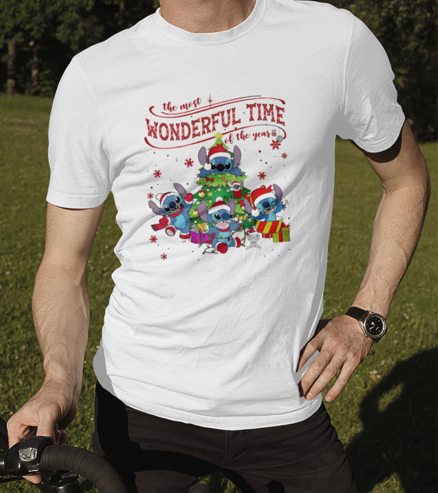 Stitch Christmas Wonderful Time Of The Year With Tree And Gifts T-Shirt