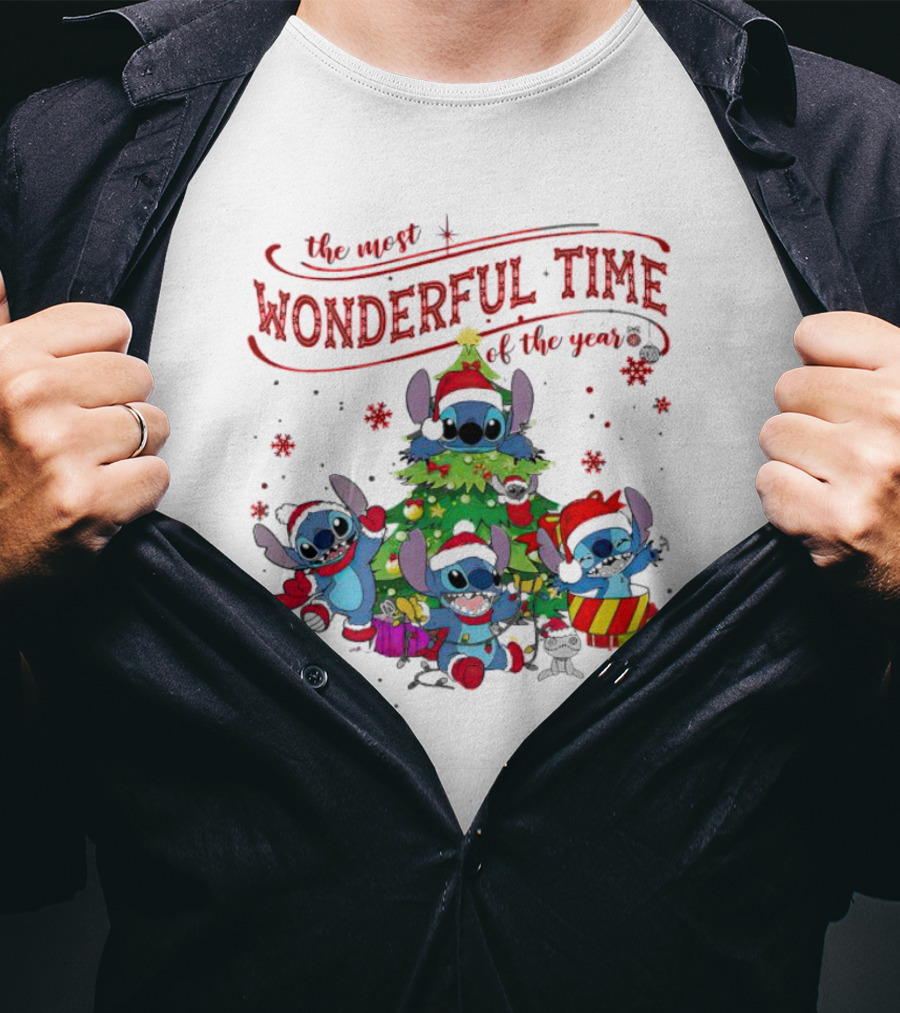 Stitch Christmas Wonderful Time Of The Year With Tree And Gifts T-Shirt