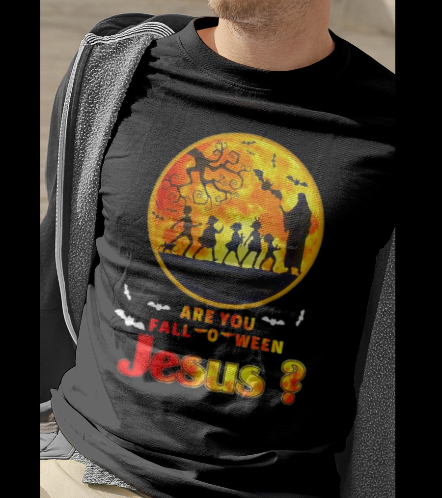 Are You Fall O Ween Jesus Halloween Silhouette With Bats And Tree T-Shirt