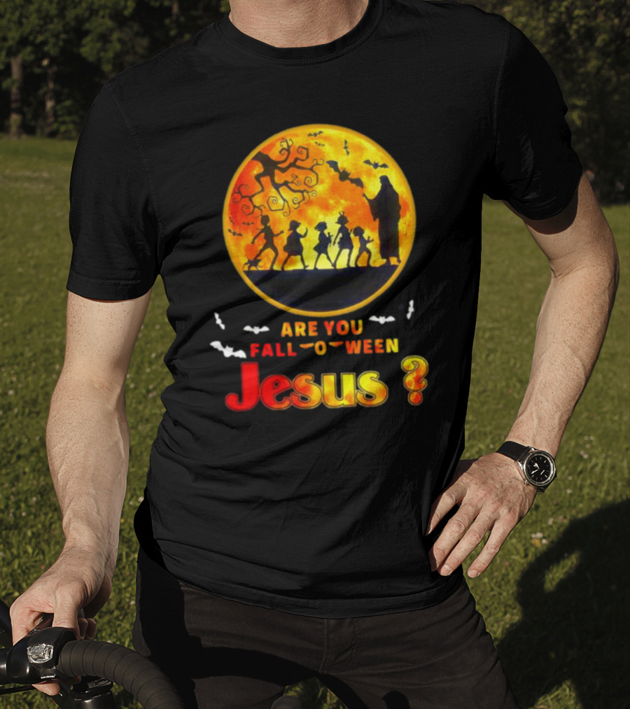 Are You Fall O Ween Jesus Halloween Silhouette With Bats And Tree T-Shirt