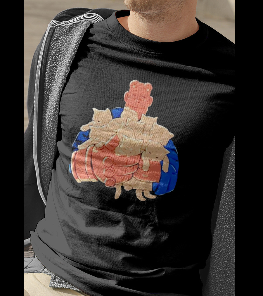 Best Cat Dad Ever Hugging Kittens With Red Hand Character T-Shirt