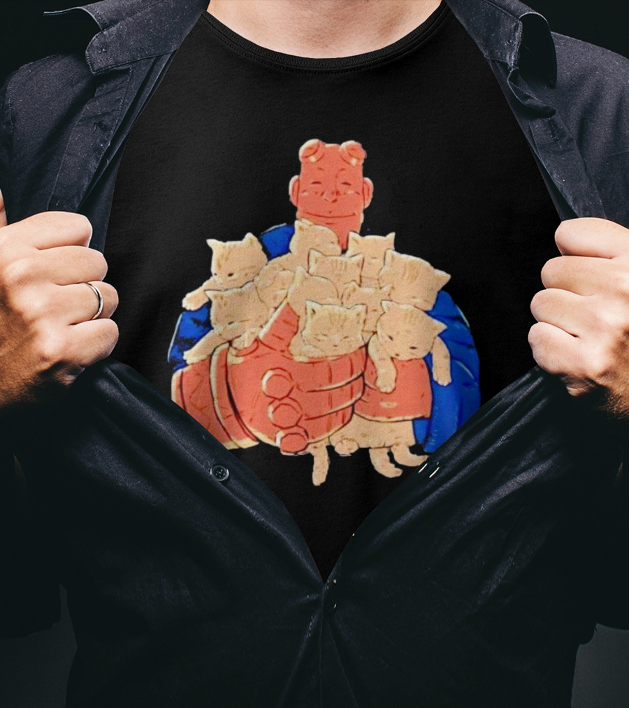 Best Cat Dad Ever Hugging Kittens With Red Hand Character T-Shirt