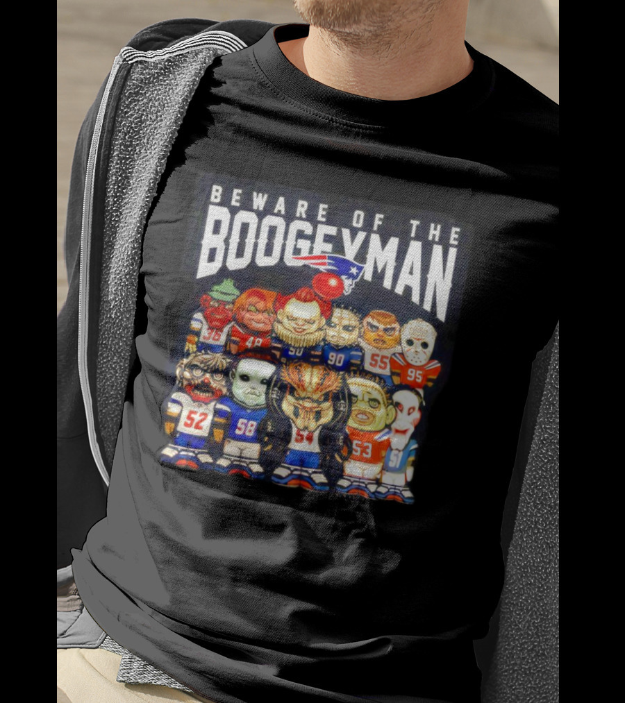 Beware Of The Boogeyman Halloween Patriots Horror Characters Football Players T-Shirt