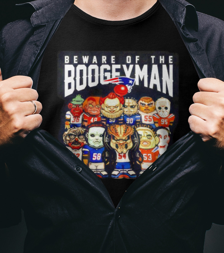 Beware Of The Boogeyman Halloween Patriots Horror Characters Football Players T-Shirt
