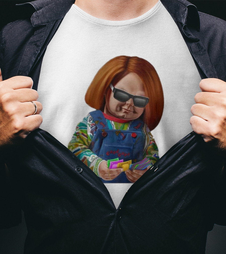 Chucky Good Guys Child’s Play Halloween Icon With Sunglasses And Cards T-Shirt