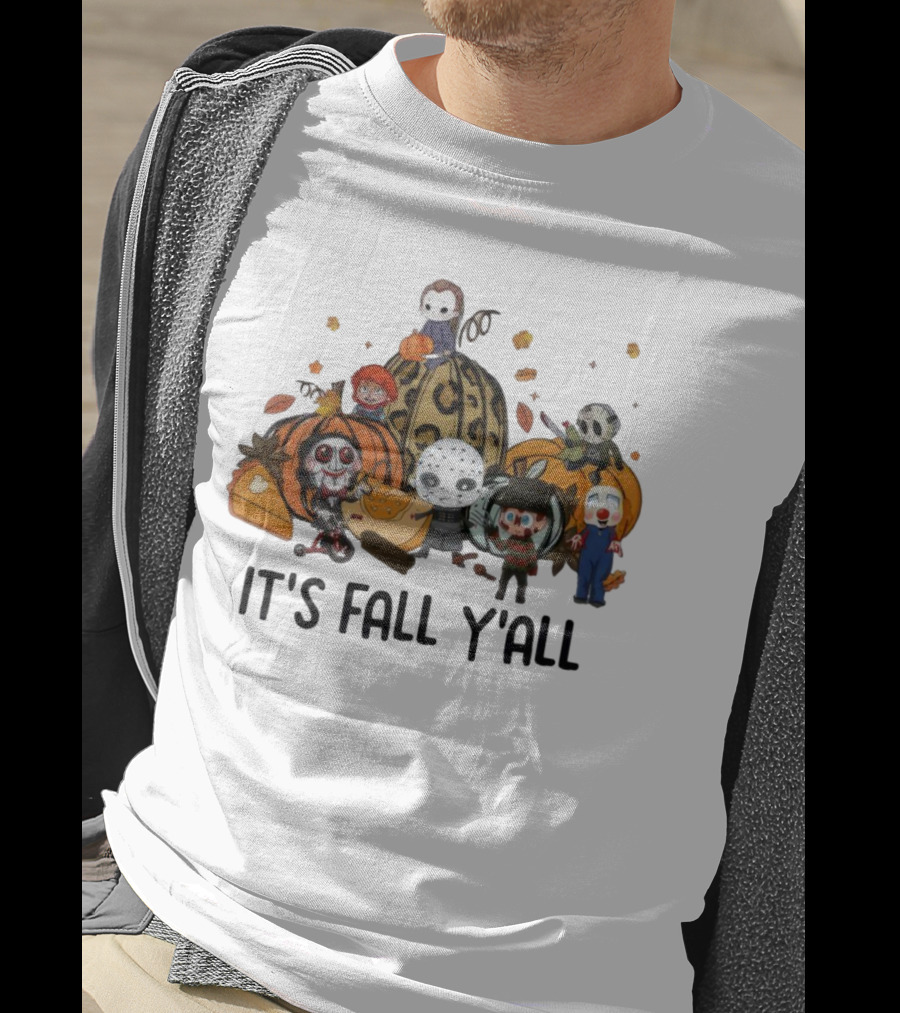 Horror Characters It's Fall Y'all Halloween T-Shirt