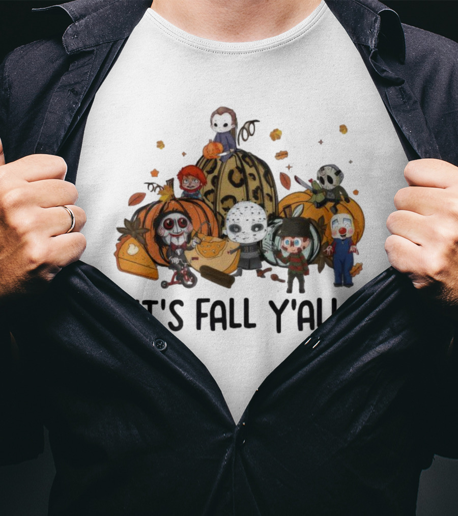 Horror Characters It's Fall Y'all Halloween T-Shirt