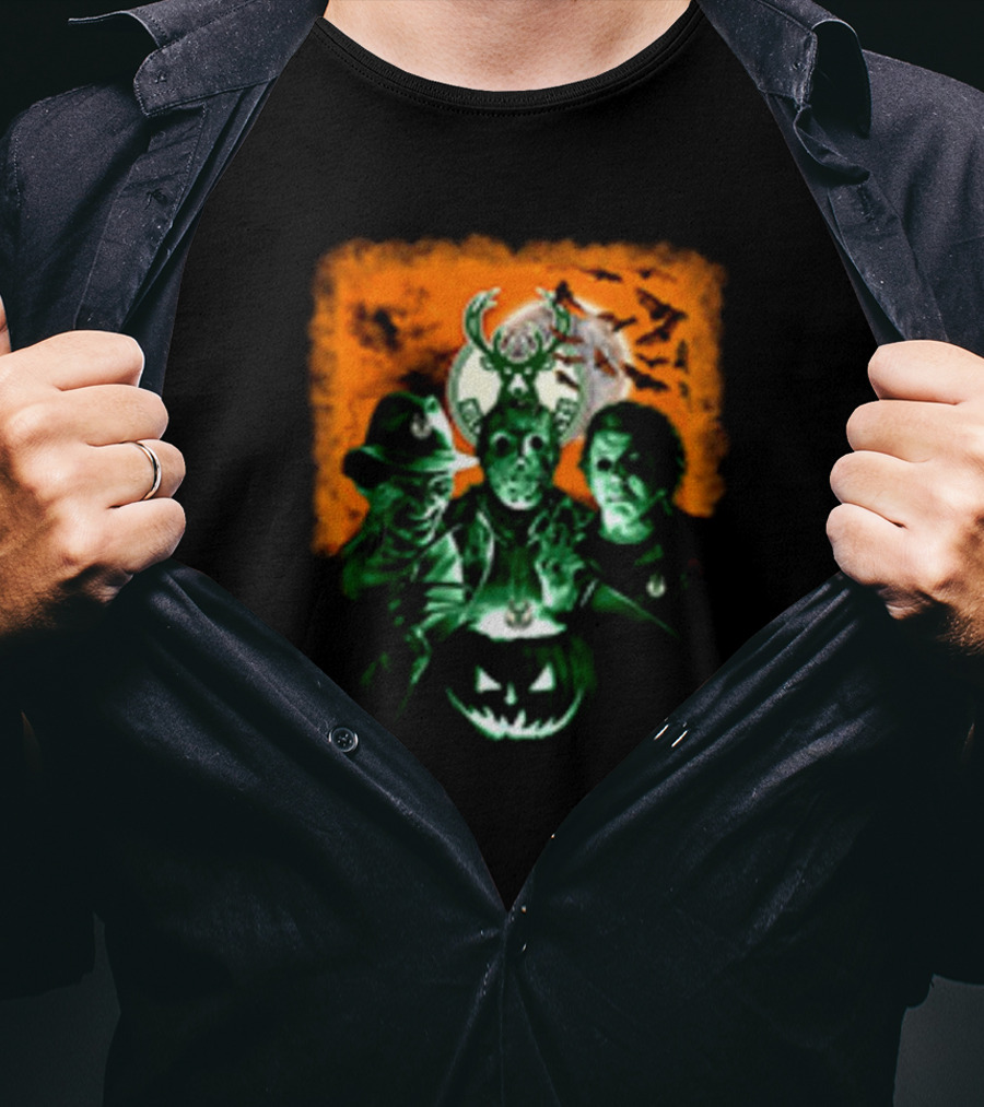 Horror Movies Freddy Krueger Jason Voorhees Michael Myers Milwaukee Bucks Halloween T-Shirt