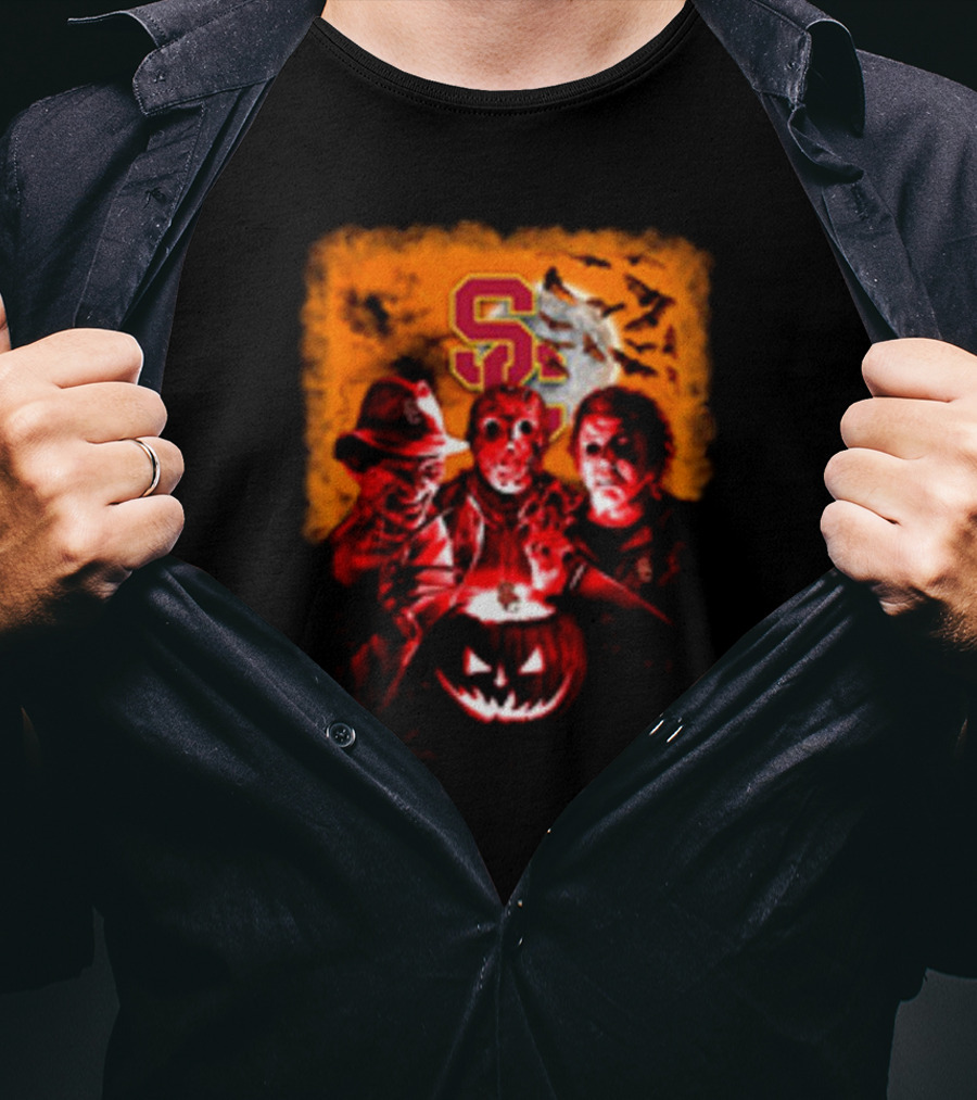 USC Trojans Halloween Freddy Krueger Jason Voorhees Michael Myers Horror Movies T-Shirt