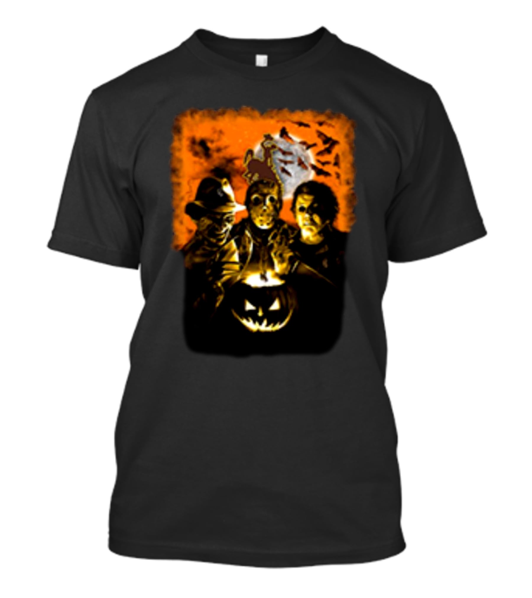 Horror Movies Freddy Krueger Jason Voorhees Michael Myers Halloween Wyoming Cowboys Jack-O'-Lantern Moon Bats T-Shirt