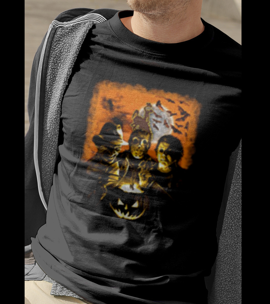 Horror Movies Freddy Krueger Jason Voorhees Michael Myers Halloween Wyoming Cowboys Jack-O'-Lantern Moon Bats T-Shirt