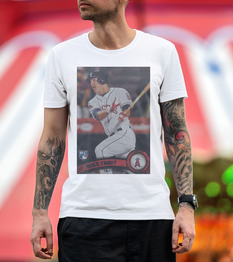 Mike Trout Rookie Card Topps Angels Outfield T-Shirt