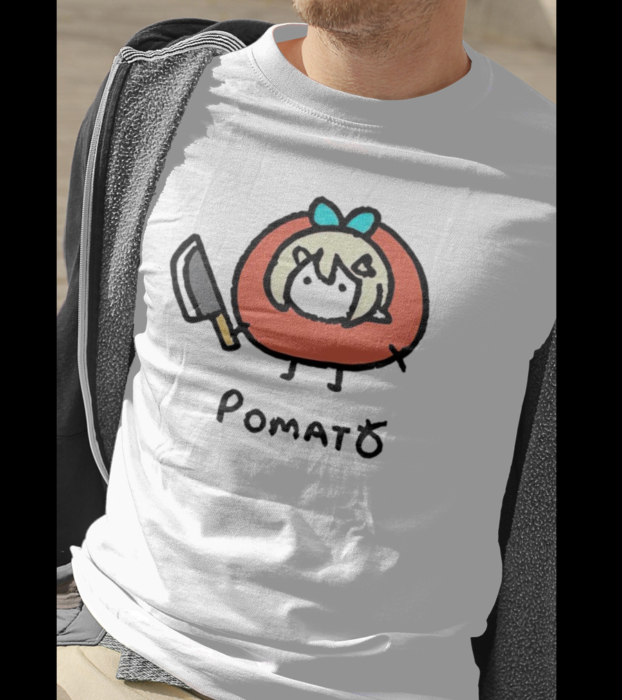 Pomato Tuna Character With Knife And Blue Bow T-Shirt