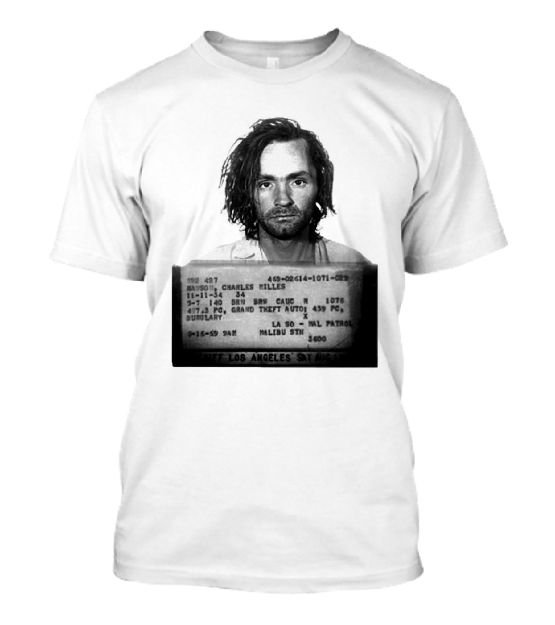Charles Manson Mugshot Los Angeles Police Department Booking 1969 T-Shirt