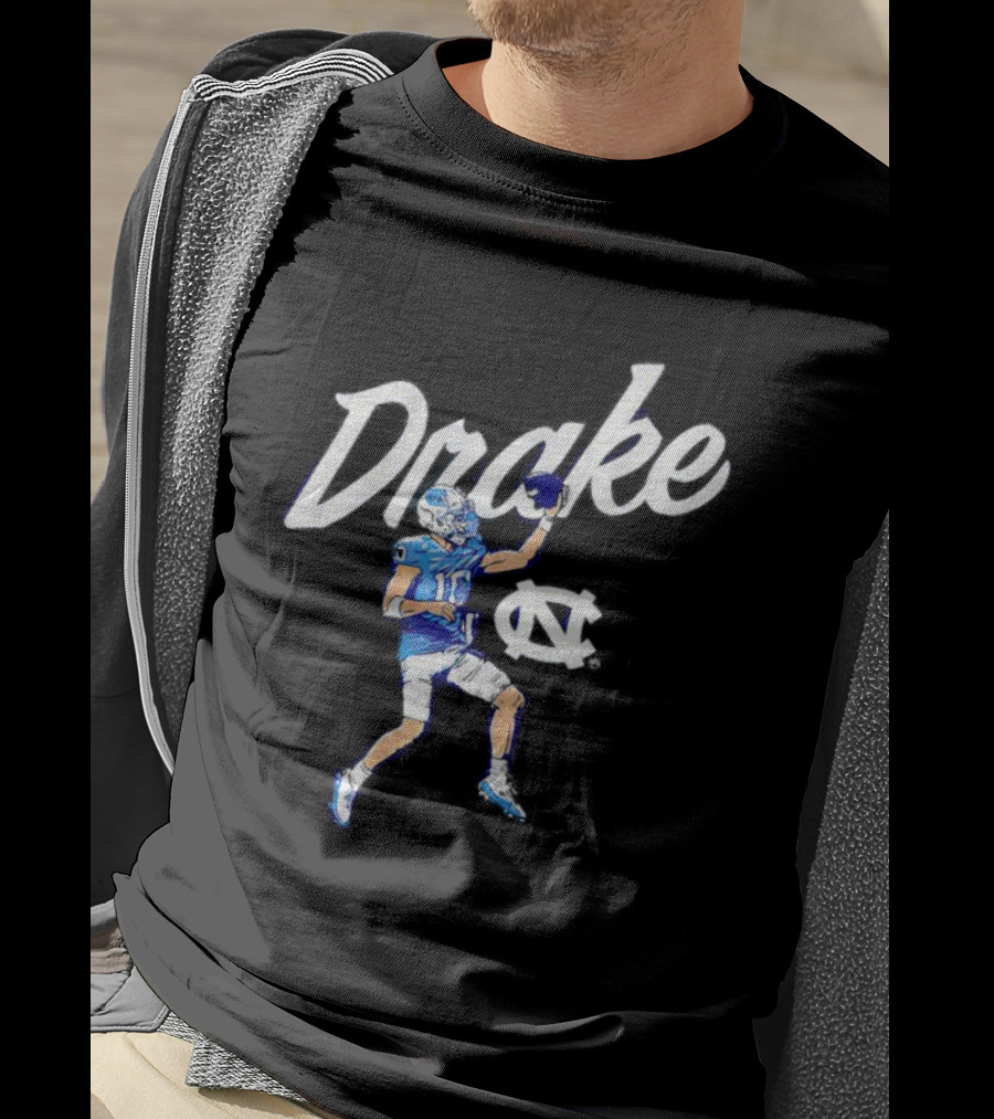Drake Maye UNC Finger Roll Football Action T-Shirt