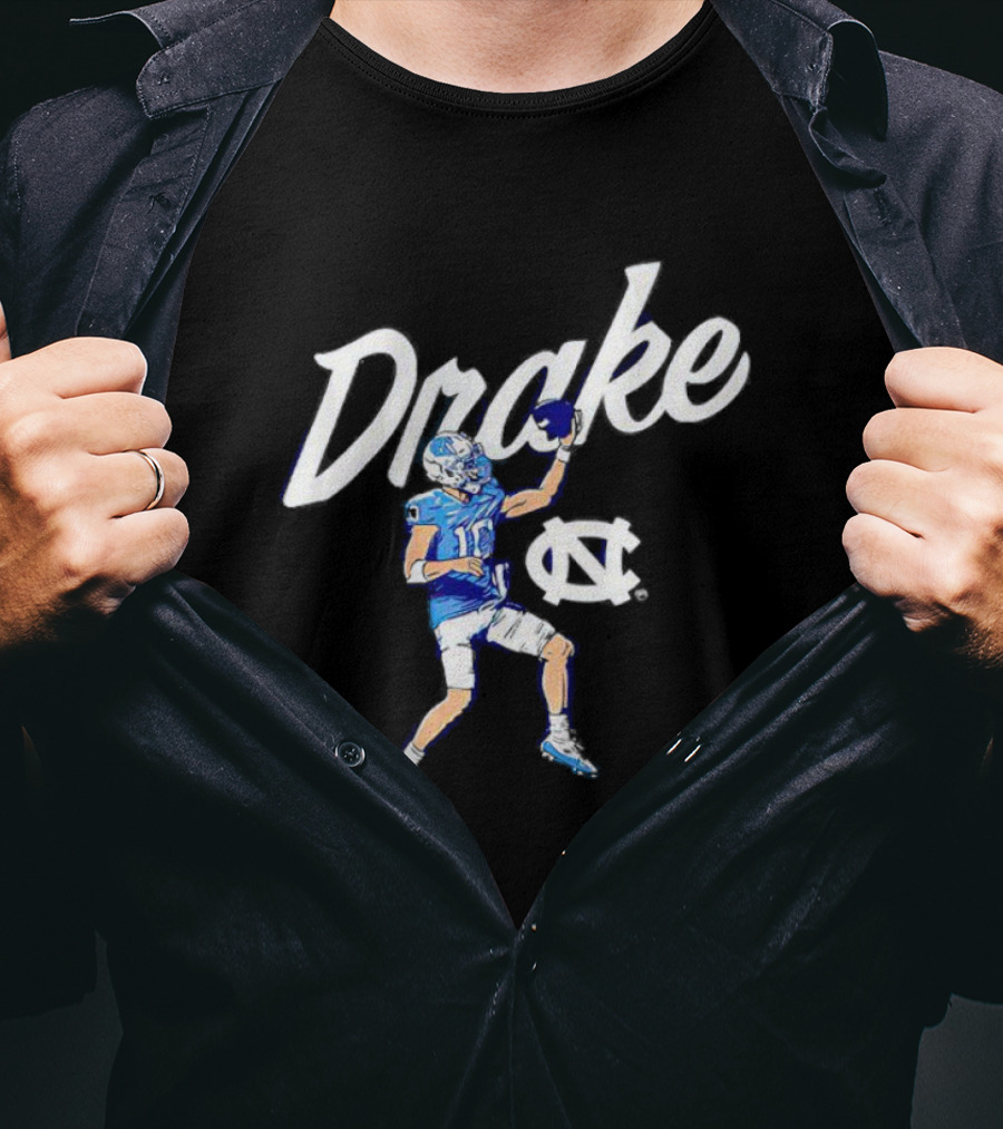 Drake Maye UNC Finger Roll Football Action T-Shirt