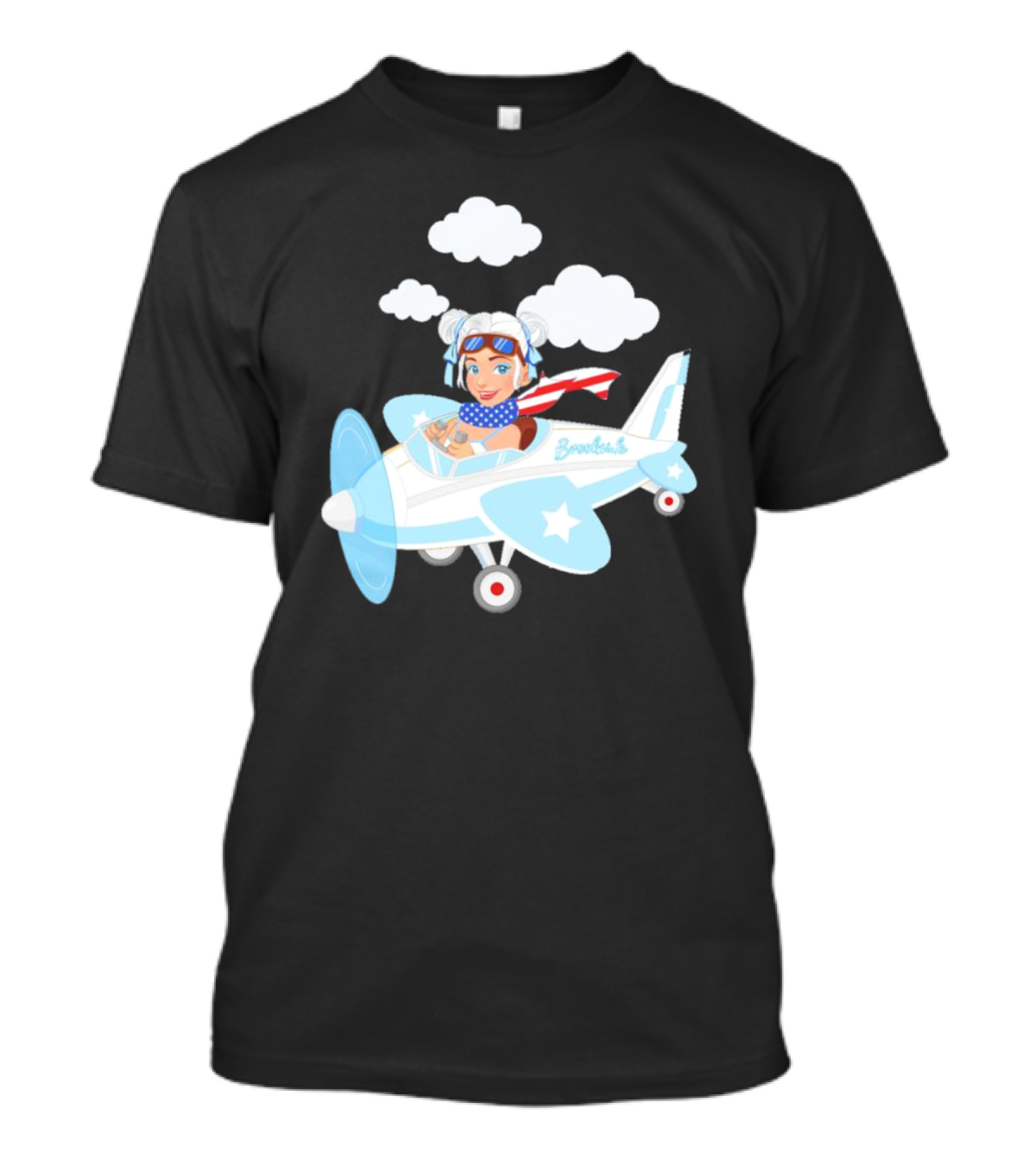 Flying In The USA Xia Brookside Pilot Airplane Cartoon Clouds T-Shirt