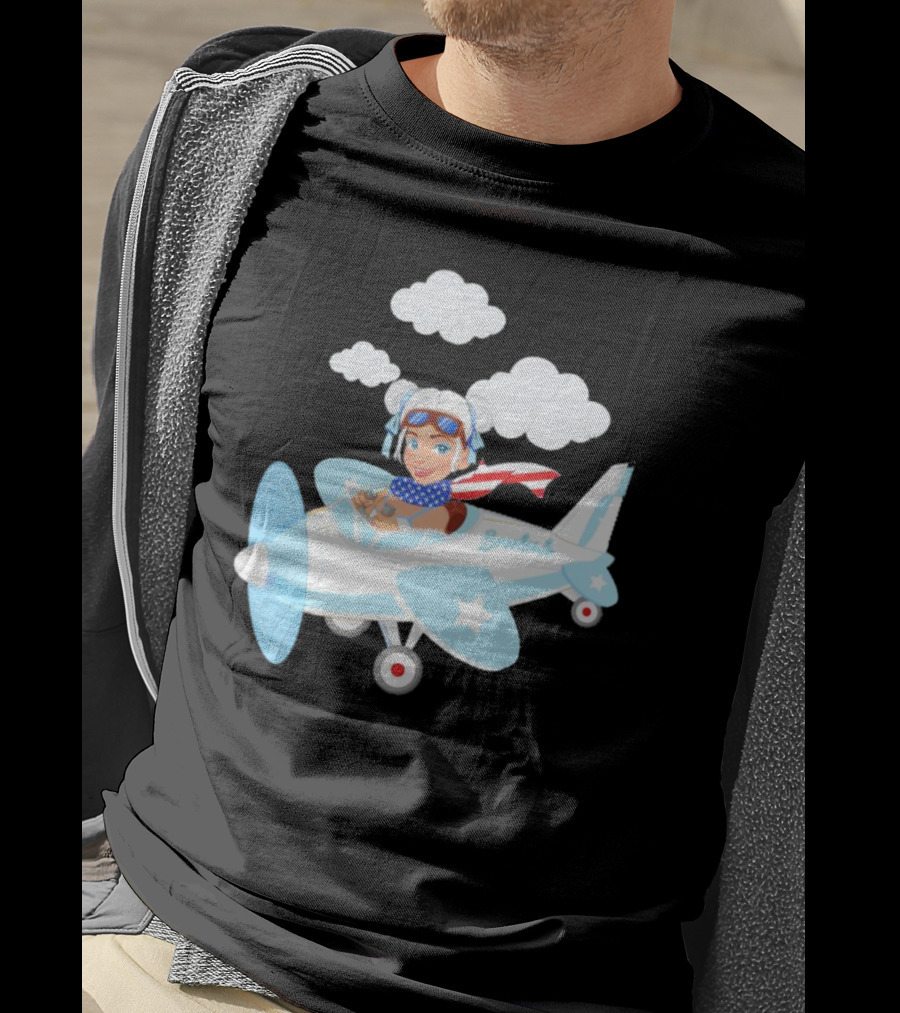 Flying In The USA Xia Brookside Pilot Airplane Cartoon Clouds T-Shirt