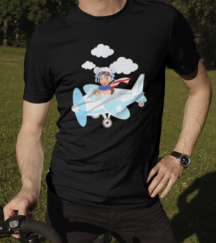 Flying In The USA Xia Brookside Pilot Airplane Cartoon Clouds T-Shirt