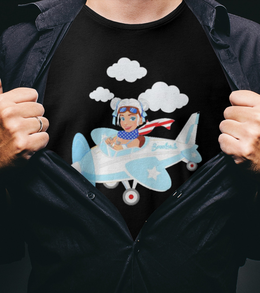 Flying In The USA Xia Brookside Pilot Airplane Cartoon Clouds T-Shirt