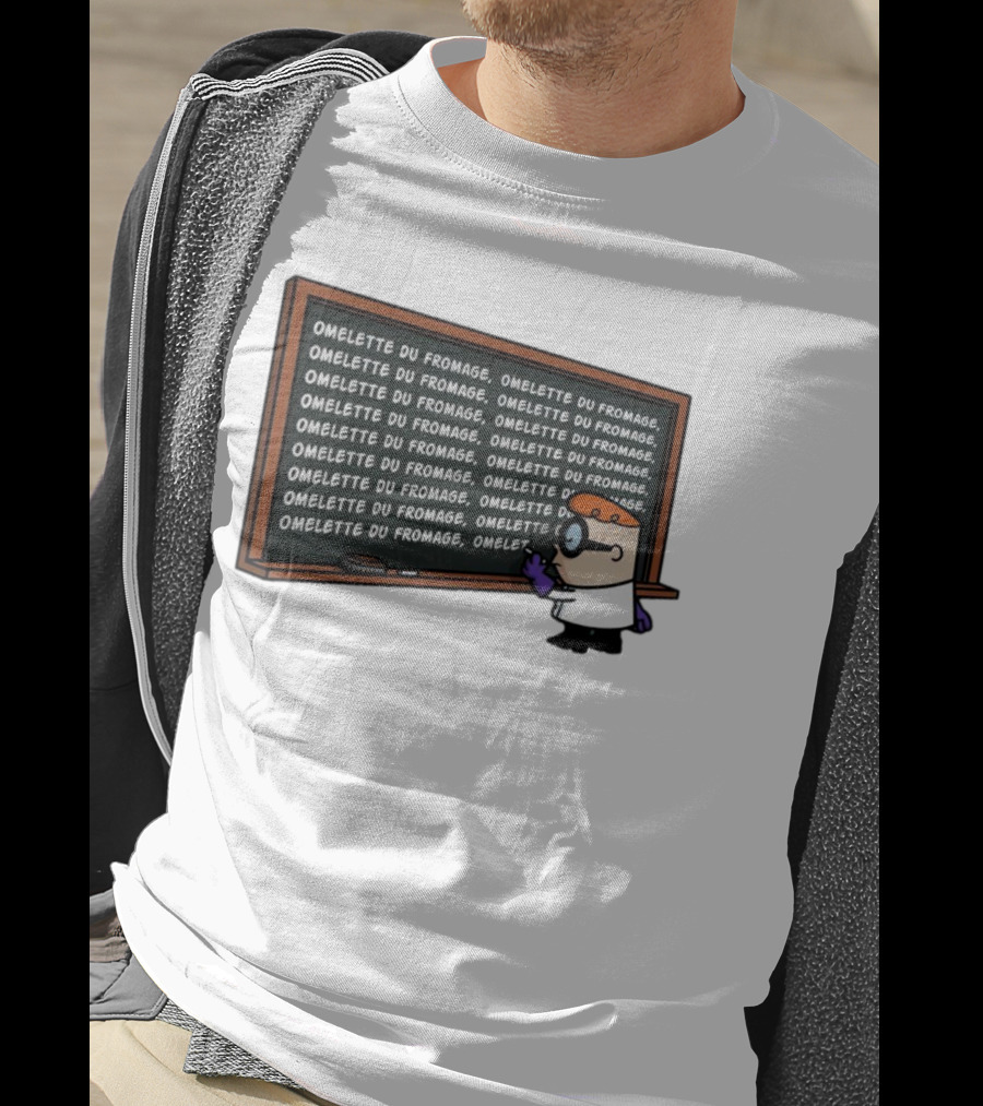 Omelette Du Fromage Chalkboard Cartoon Character Writing T-Shirt