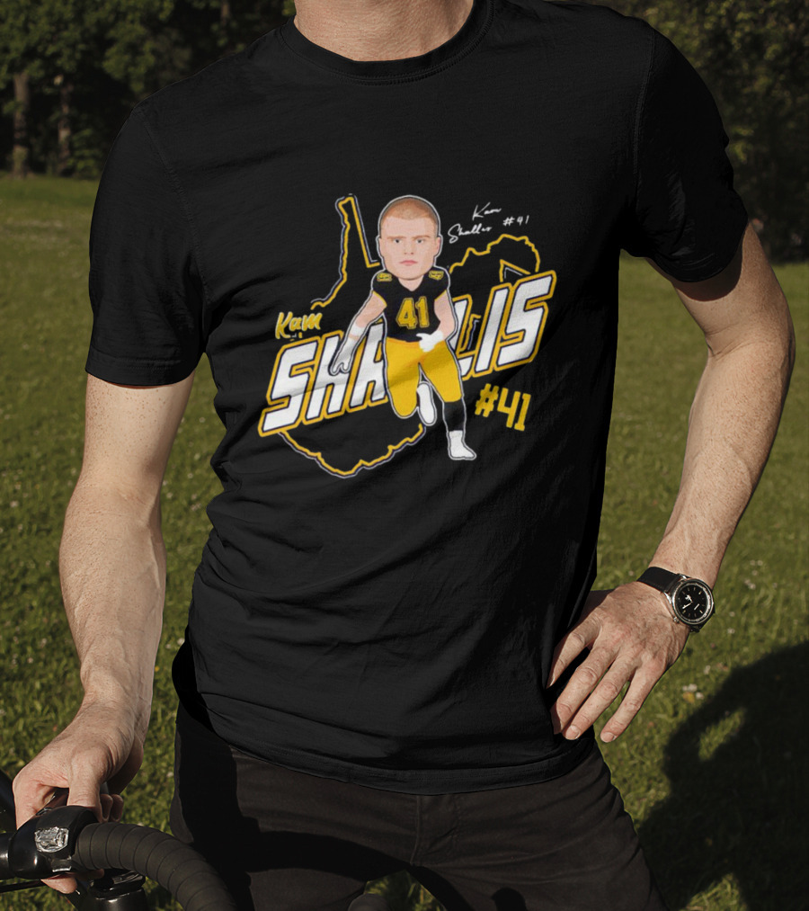 Kam Shallis #41 Caricature With West Virginia Map Background T-Shirt
