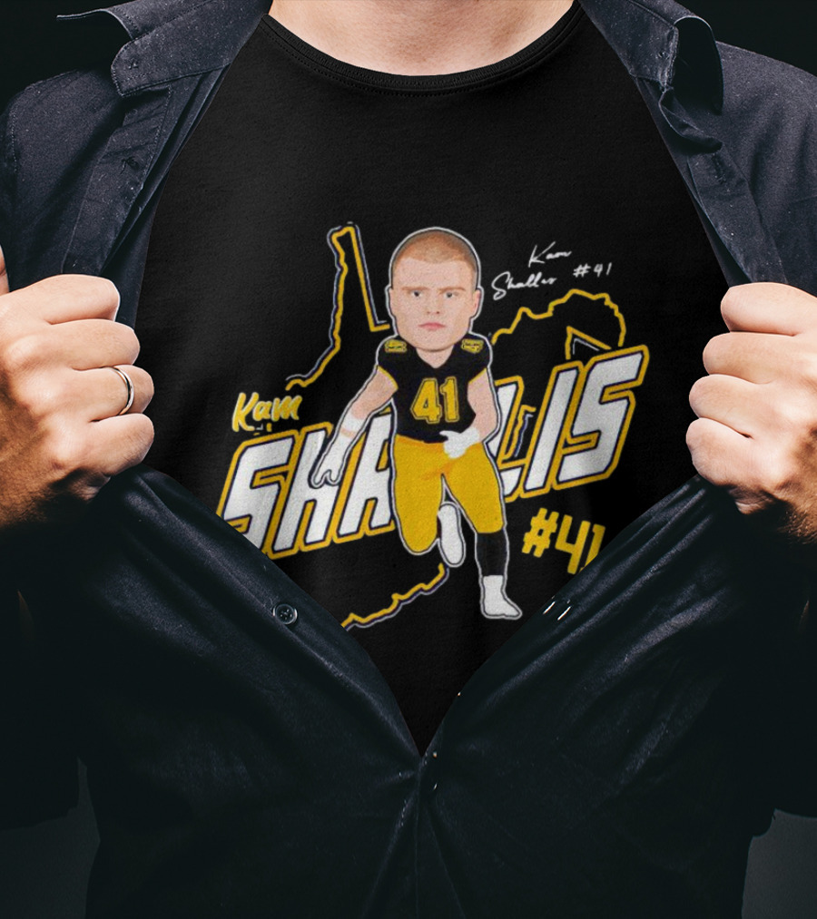 Kam Shallis #41 Caricature With West Virginia Map Background T-Shirt