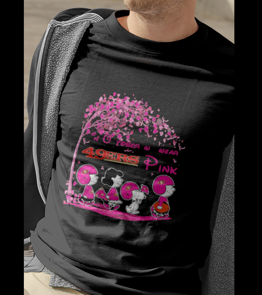 San Francisco 49ers Pink October Peanuts Characters Breast Cancer Awareness T-Shirt