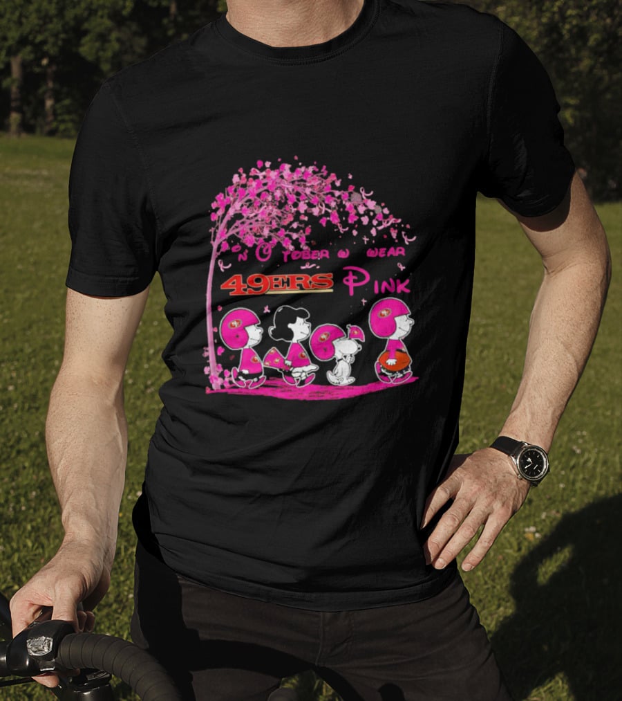 San Francisco 49ers Pink October Peanuts Characters Breast Cancer Awareness T-Shirt