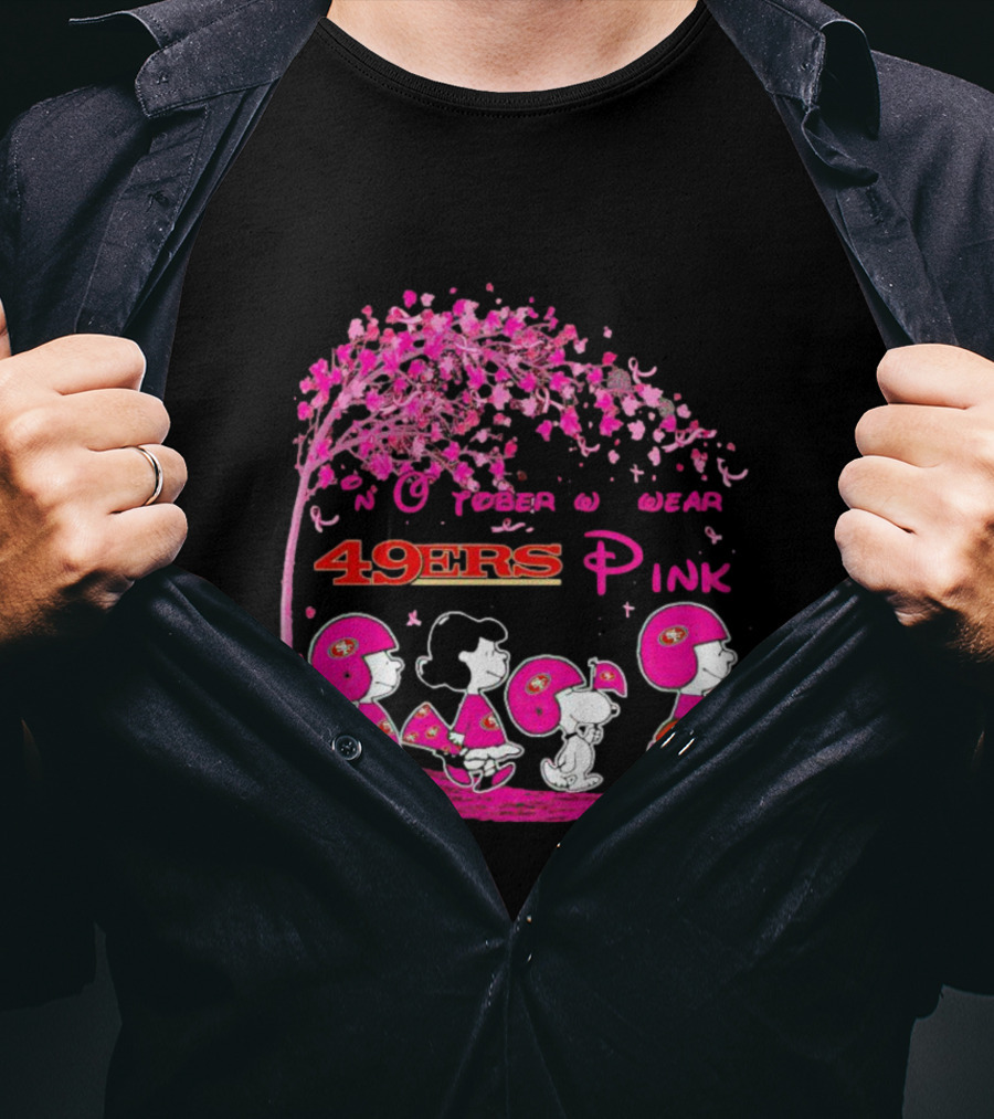 San Francisco 49ers Pink October Peanuts Characters Breast Cancer Awareness T-Shirt