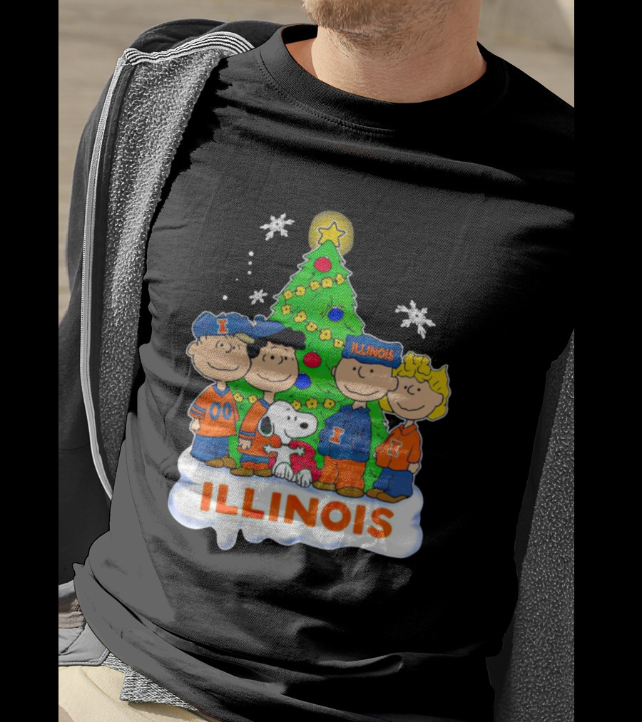 Peanuts Illinois Christmas Tree Celebrating Illinois Fighting Illini With Snoopy And Friends T-Shirt