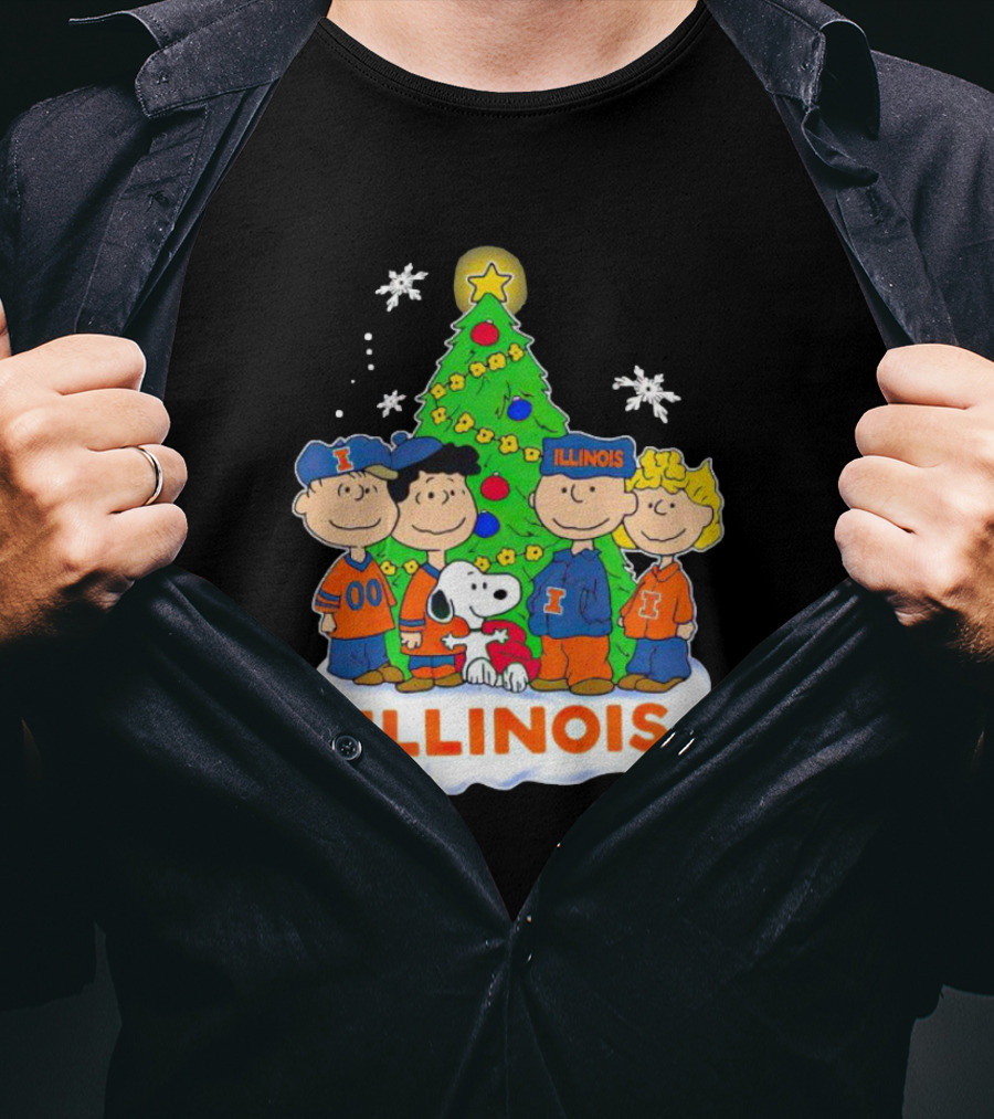 Peanuts Illinois Christmas Tree Celebrating Illinois Fighting Illini With Snoopy And Friends T-Shirt
