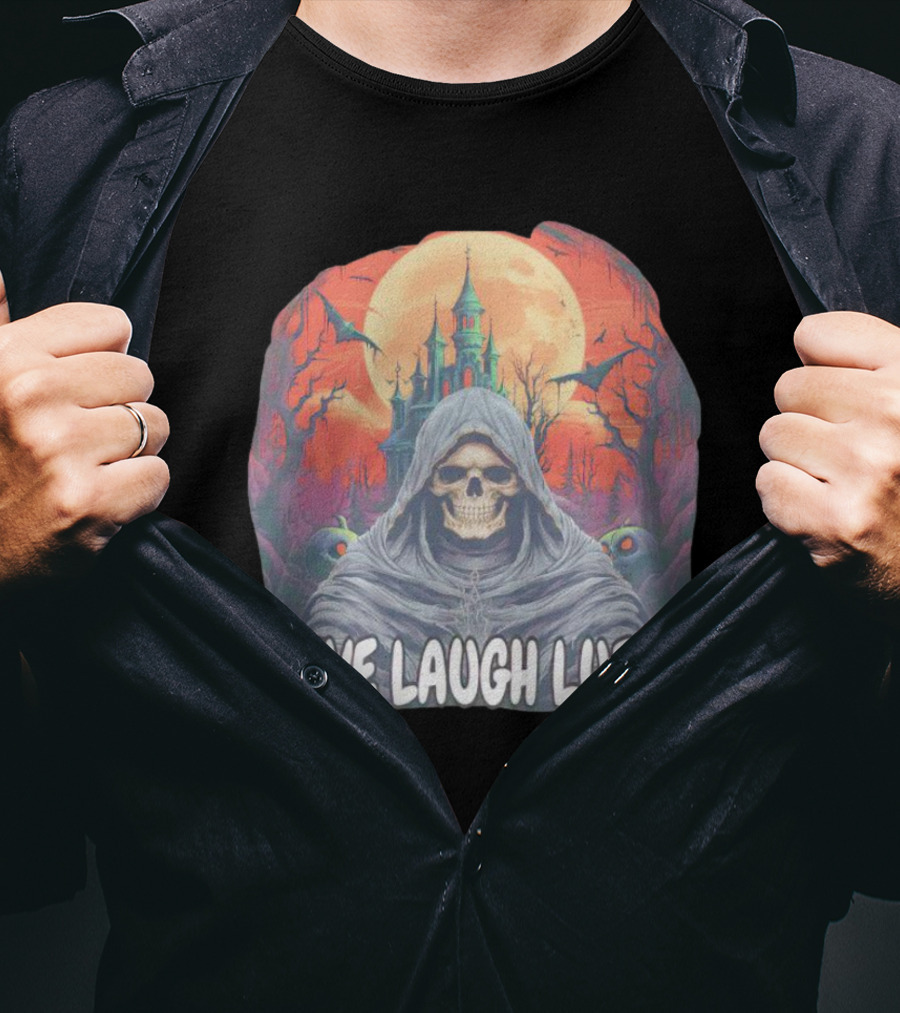 Live Laugh Lurk Skeleton Haunted Castle Bats Full Moon T-Shirt