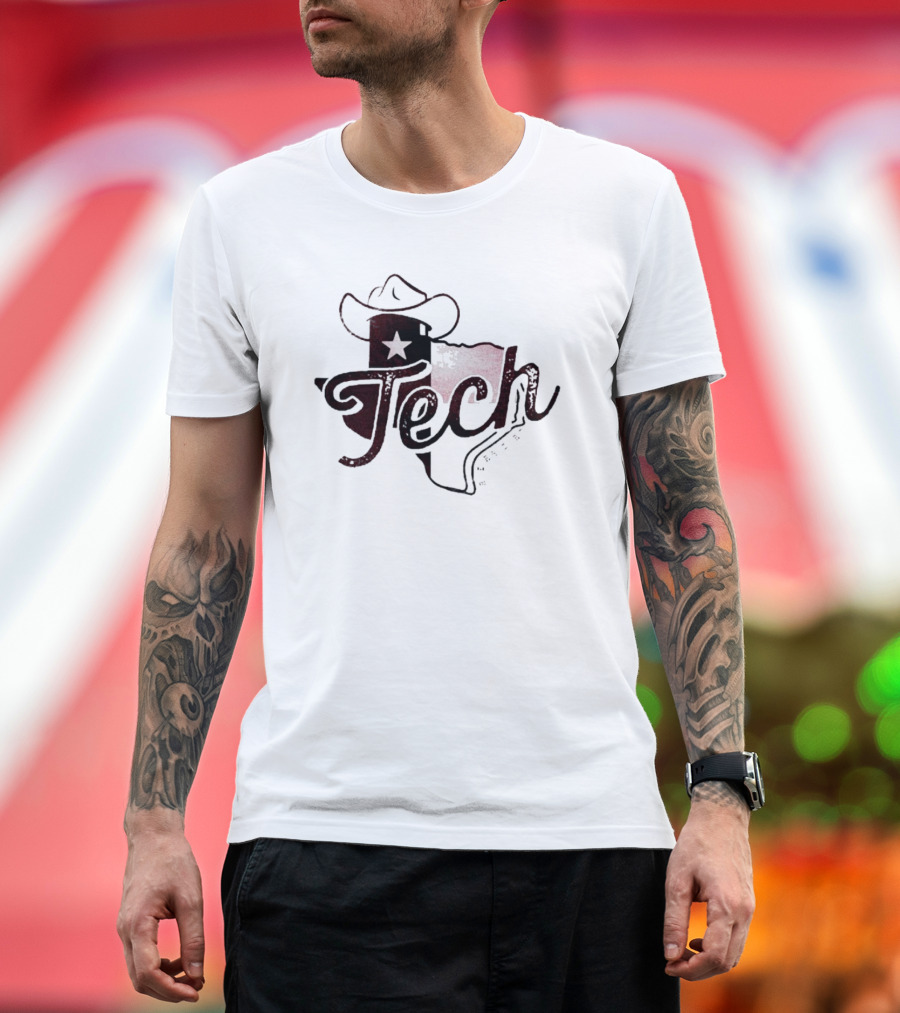 Texas Tech Stetson State Map with Star and Hat T-Shirt