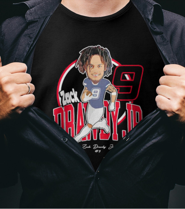 Zack Drawdy Jr Running Caricature #9 Signature Football T-Shirt