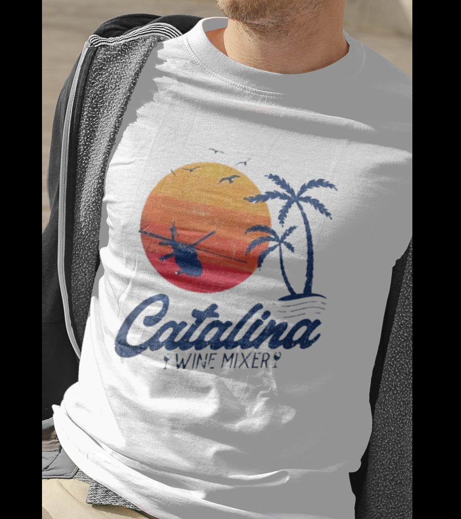 Catalina Wine Mixer Helicopter Sunset Palm Trees T-Shirt