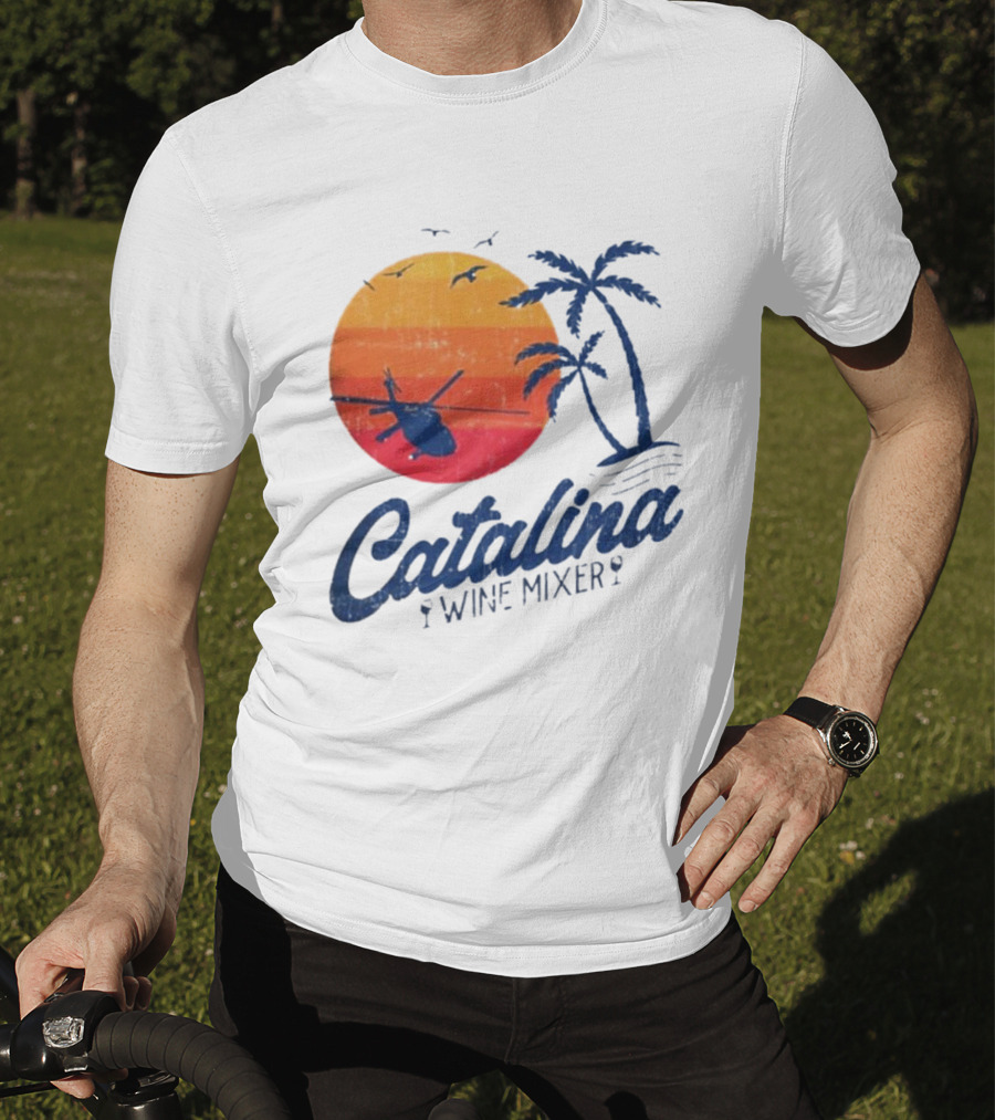 Catalina Wine Mixer Helicopter Sunset Palm Trees T-Shirt