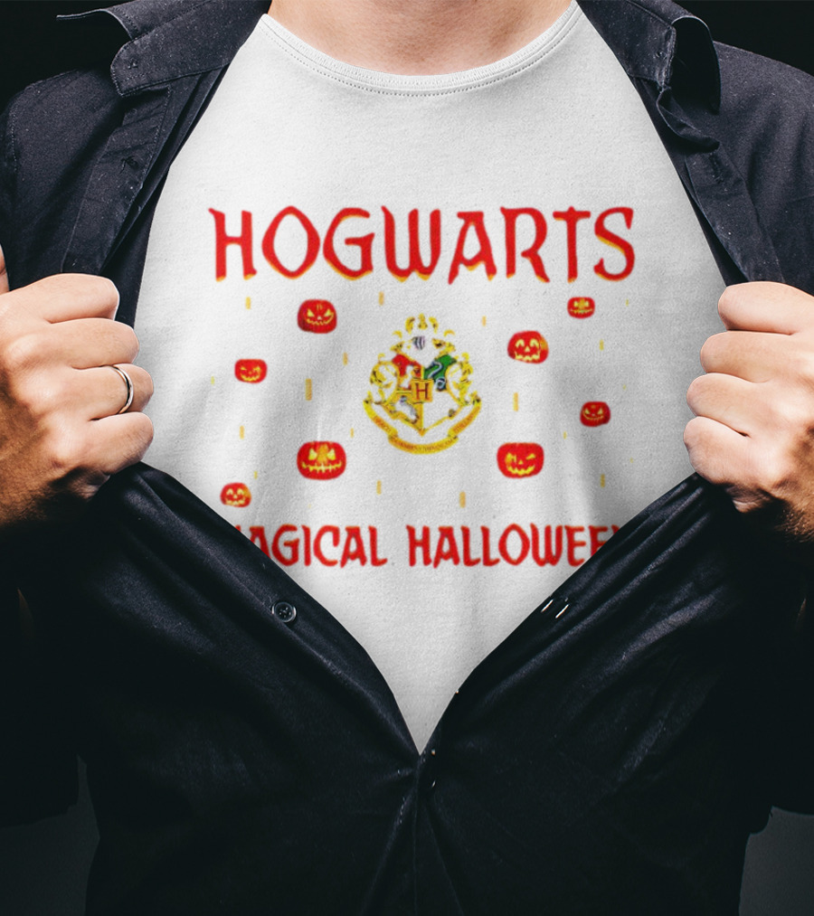 Hogwarts Magical Halloween With Crest And Pumpkins T-Shirt