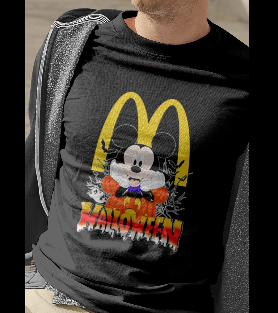 Mickey Mouse Halloween Pumpkin McDonald's Logo With Bats T-Shirt