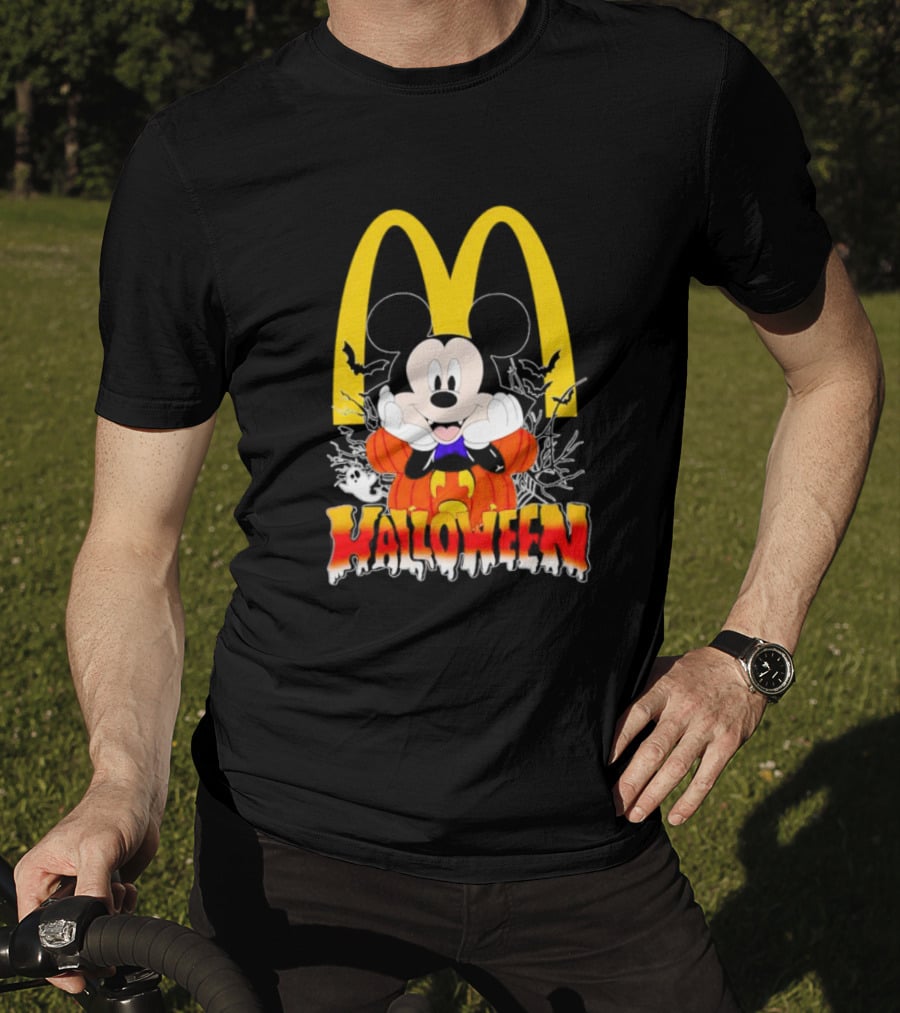 Mickey Mouse Halloween Pumpkin McDonald's Logo With Bats T-Shirt