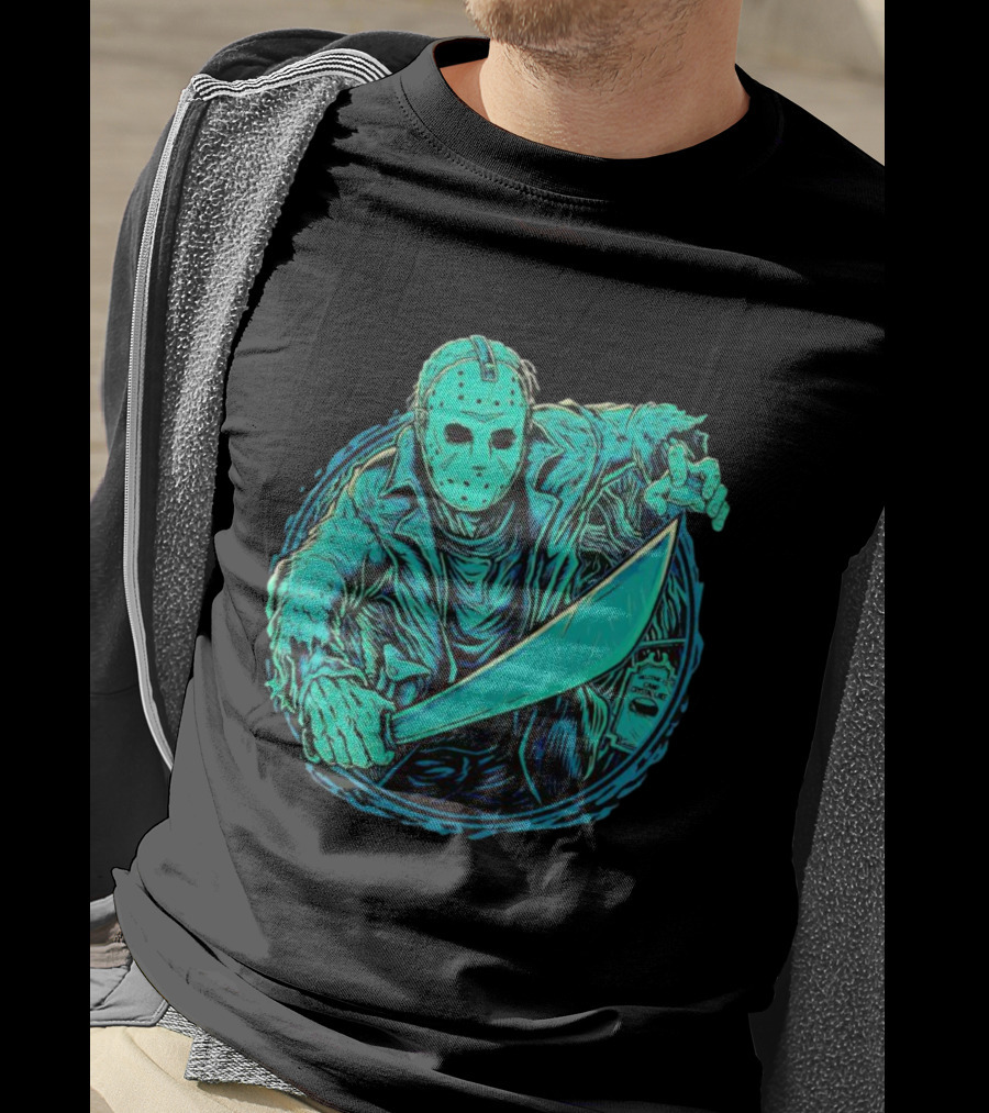 The Crystal Lake Slasher Jason Voorhees Mask And Machete T-Shirt