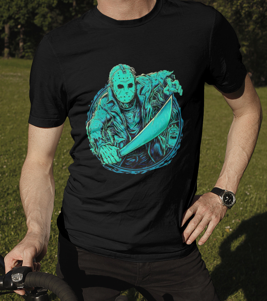 The Crystal Lake Slasher Jason Voorhees Mask And Machete T-Shirt