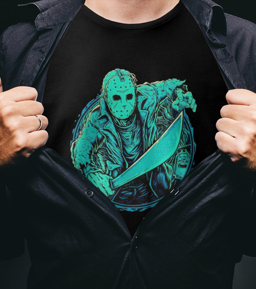 The Crystal Lake Slasher Jason Voorhees Mask And Machete T-Shirt