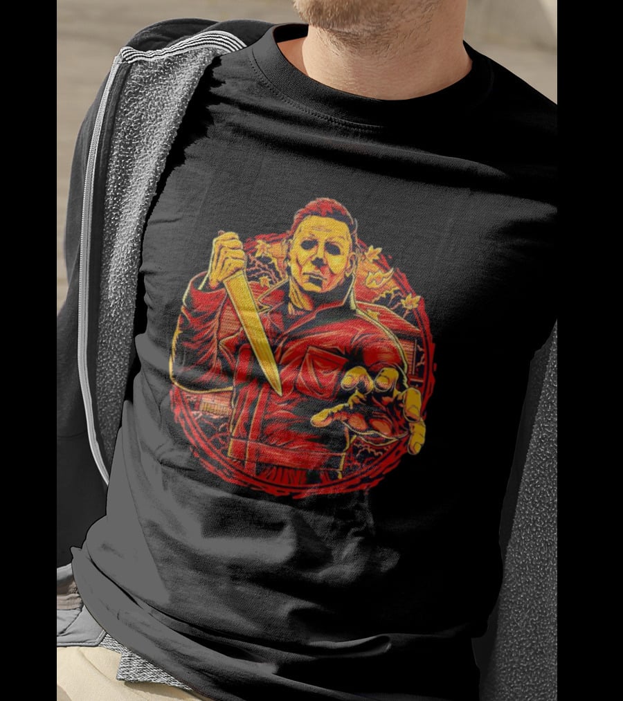 Haddonfield Horror Michael Myers With Knife Halloween Scene T-Shirt
